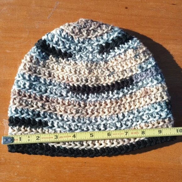 Men's Head Hugger Beanie Hat Handmade Naturals Striped Crochet Fishing Outdoor L - Picture 9 of 9